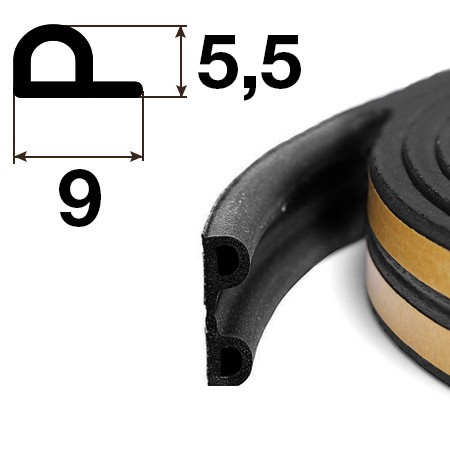 Уплотнитель APECS Р 9*5,5-BL (100м), черный, самоклеящийся